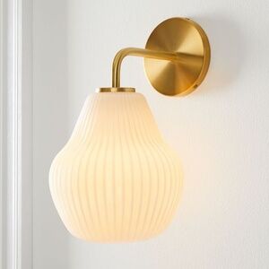 West Elm Sculptural Sconce, ribbed glass, antique brass